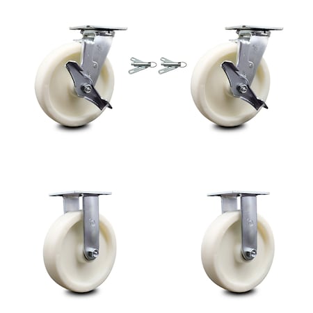 Service Caster 8 Inch Nylon Caster Set with 2 Brakes/Swivel Lock 2 Rigid SCC-30CS820-NYB-TLB-BSL-2-R-2